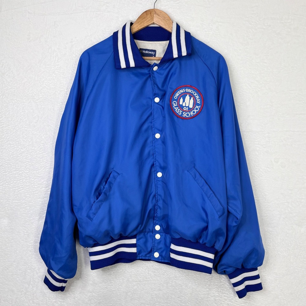 Holloway Vintage Mens XL Royal Blue Owens-Brockway Glass School Varsity Jacket